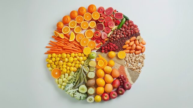 Food Pyramid Pie Chart Balanced Nutrition Food Groups Conceptual Infographic White Background