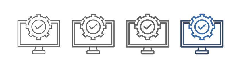 
Outline icon set operational system with computer design, gears and check marks