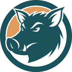 A pig head depicted within a circle, set on a white background.