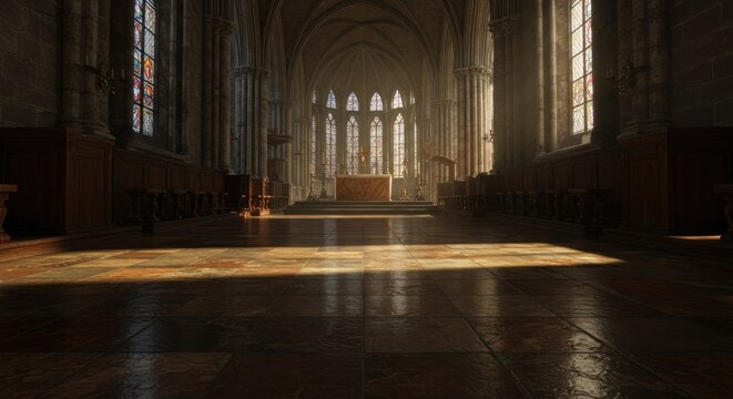 Grand cathedral interior sunlight