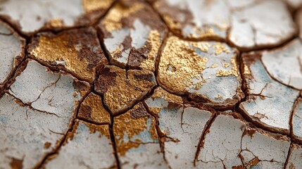 Cracked, aged surface with gold flecks