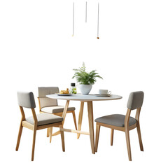 A cozy dining setup featuring a round table and four chairs