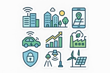 Modern sustainable urban concepts featuring electric vehicle infrastructure, smart technology applications, renewable energy solutions, and eco-friendly living spaces for future-focused