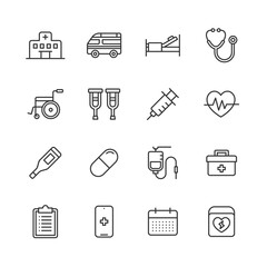 病院・医療系の線画アイコンセット