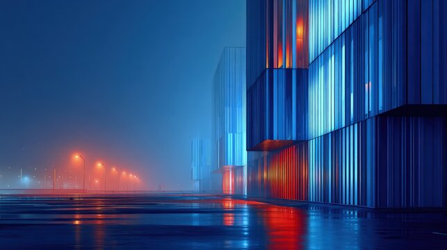 Futuristic Cityscape At Night With Illuminated Buildings