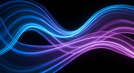 Abstract glowing waves of blue and purple light bending like liquid energy