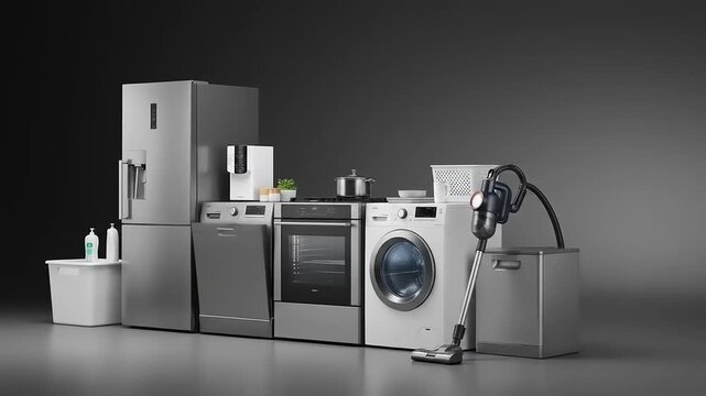 Modern kitchen appliances arranged stylishly for display