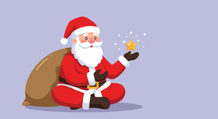 Fototapeta premium Santa sitting with a gift bag and a star