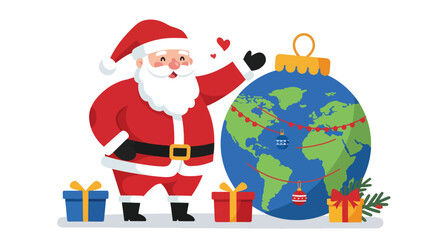 Fototapeta premium Santa Claus next to a Christmas ornament shaped like Earth