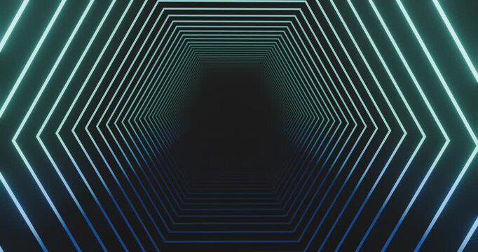 Anima&ccedil;&atilde;o 4K em loop de um t&uacute;nel tecnol&oacute;gico com linhas e pain&eacute;is em ciano (glow suave). Visual futurista e limpo, ideal como background.