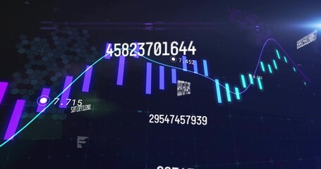 Displaying 3D chart showing changing trend in 3D interface, with purple bars glowing line numbers