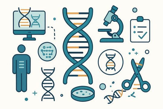 An intricate exploration of the genetic landscape featuring concepts of DNA helixes molecular structures laboratory equipment and analysis tools symbolizing the forefront of modern biotechnology