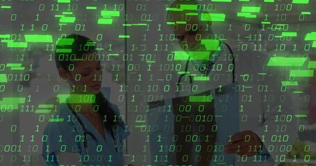 Holding stethoscope and clipboard, female nurse reviewing chart in hospital corridor, copy space