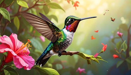 Colorful hummingbird in a garden setting