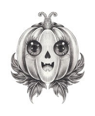Pumpkin cute halloween day design by hand drawn.