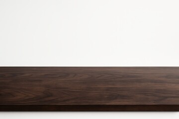 Naklejka premium Front view empty dark walnut wooden table on pure white background clean blank tabletop mockup for product presentation and food or beverage placement