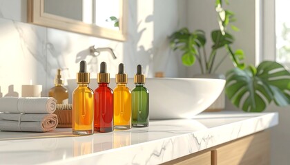 Bathroom vanity with skincare products