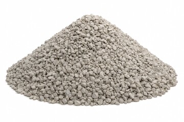 Abundant pile of light grey gravel stones isolated on a clean white background for construction projects