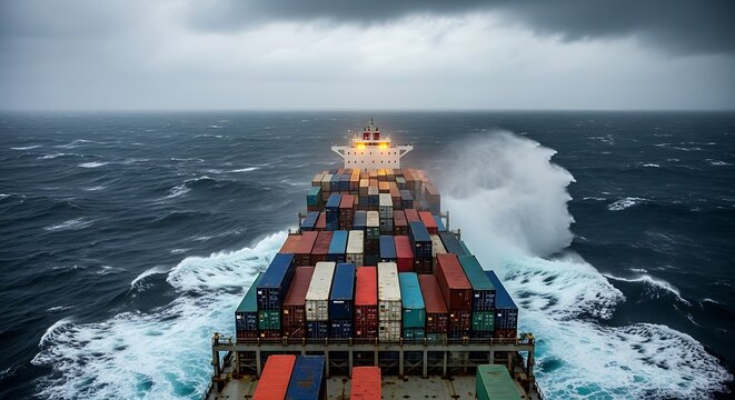 Cargo Ship in Rough Seas.