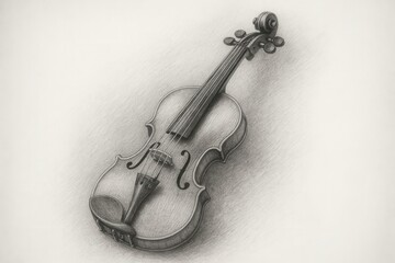Obraz premium Elegant graphite sketch of a classical violin with swirling music notes on textured paper minimalist poster art background for modern printable wall decor