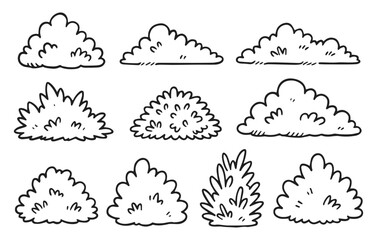 Bush and shrub doodle collection isolated on transparent background, generative ai