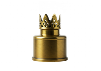 Antique brass oil lamp wick holder with ornate crown top isolated on transparent background