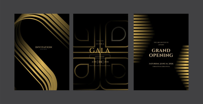 Elegant Gold  Black Invitation Templates  Gala, Grand Opening, Event