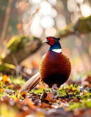 Pheasant in autumnal forest
