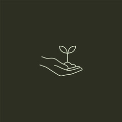 Hand planting seed growth line art minimalist eco logo design.
