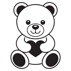 Black and White Teddy Bear Holding Heart Symbol love