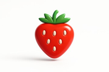 Glossy 3D strawberry icon with realistic seeds vibrant red gradients and soft shadow isolated on clean white perfect for app UI branding and stickers