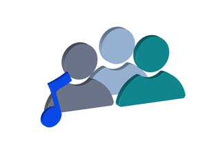 Simple 3D icon of a group of people with a musical note. Transparent background in PNG format.
