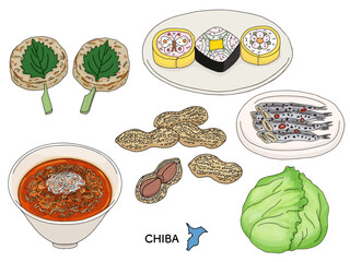 千葉グルメ旅行＿食べ物のイラストセット
