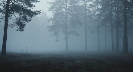 Obraz premium Misty forest pathway at dawn