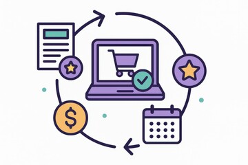 E-commerce dynamics illustrated through a vibrant abstract composition incorporating digital transactions metrics optimizing online shopping experiences through engaging visual communication