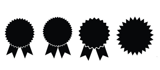 Black Silhouette Rosette Badges with Ribbons on White Background medal award