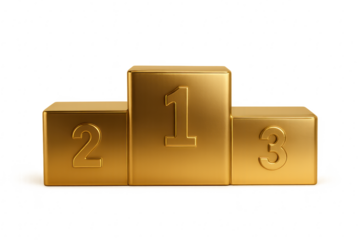 Golden winners podium with three steps isolated on clean background premium award stage for champions celebration and event graphics