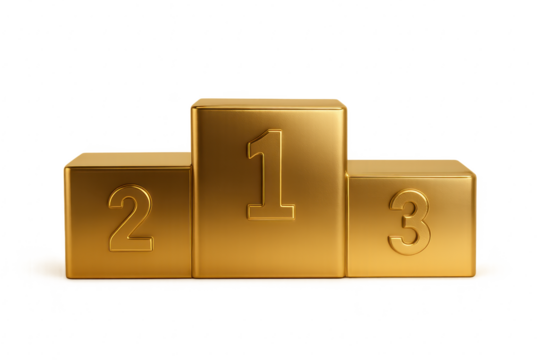 Golden winners podium with three steps isolated on clean background premium award stage for champions celebration and event graphics