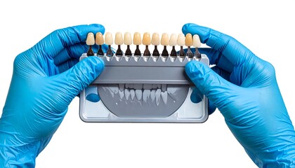 Dental shade guide in gloved hands