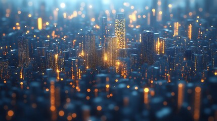 Obraz premium Futuristic digital city landscape with glowing lights in the darkness, and technology concept.