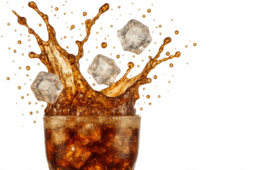 Ice cold cola splash with sparkling bubbles refreshing soft drink macro clear backdrop dynamic motion wave thirst quenching summer beverage concept
