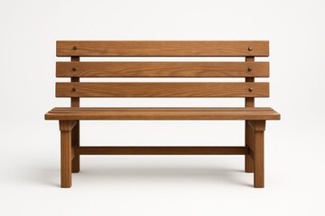 Natural wood park bench isolated on pure white background clean product cutout with subtle shadow classic outdoor seating object for design