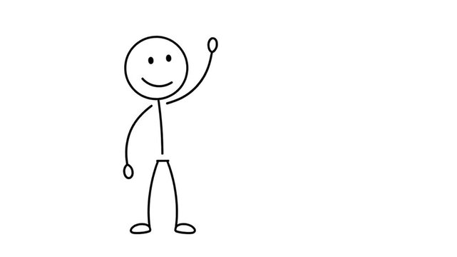 Stick Figure Cartoon Waving Hand and Smiling Animation