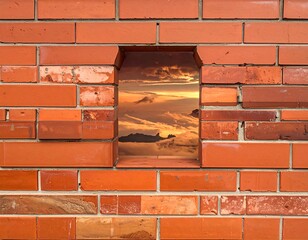 Brick wall with sunset view