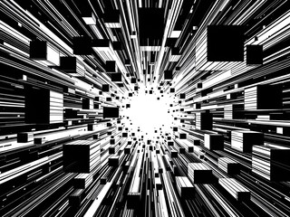Geometric Abstract Burst Black and White Perspective