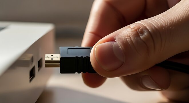 Hand Connecting Usb Cable to Device in Close Up Shot with Focus on Technology Connection