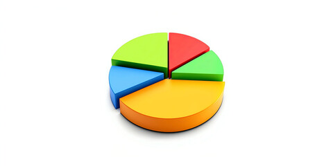 Simple 3D render of a pie chart divided into three colorful sections, representing data distribution