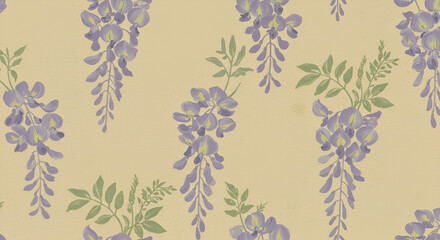 Elegant wisteria pattern with a soft color palette evoking vintage charm and beauty