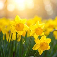 Bright yellow daffodils in sunlight
