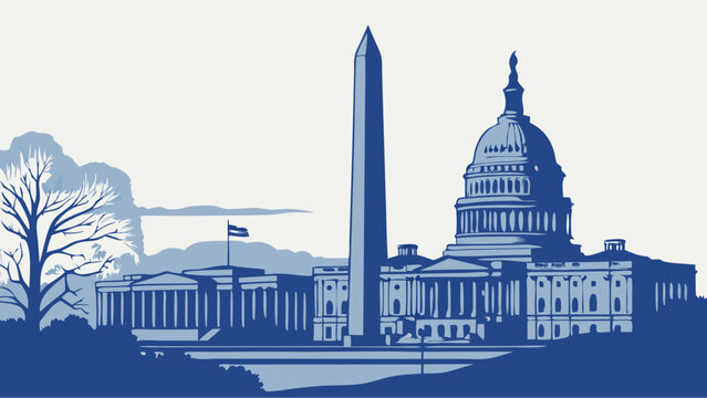 Washington dc skyline with monument and capitol building. Suitable for travel brochures, patriotic designs, educational materials, and citythemed projects.